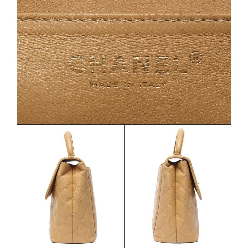 Chanel Handbag Gold Caviar Leather Quilted Top Handle — view 4