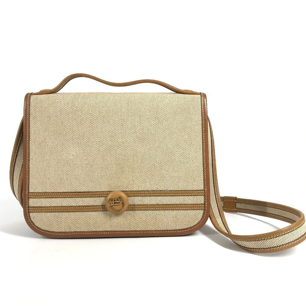Hermes Shoulder Bag Tankard Leather Canvas Beige