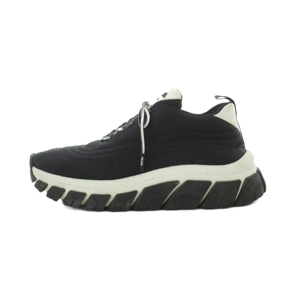 Prada Re-Nylon Gabardine Sneakers 36.5 Black Quilted Upper Lug Sole Mid Cut RI