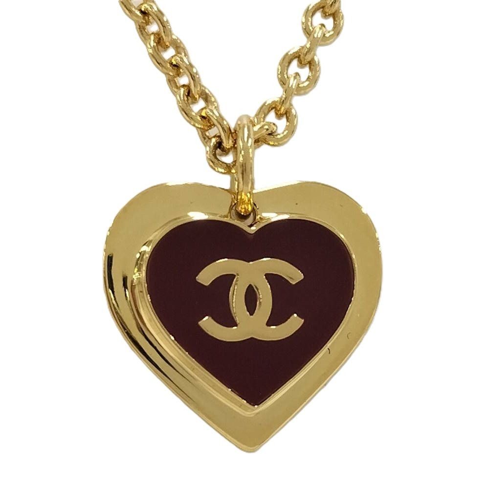 Chanel Necklace Heart CC Logo Plated Gold