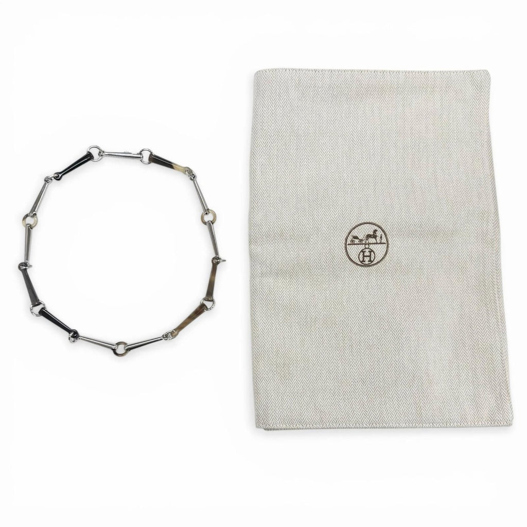 Hermes Molle Buffalo Horn Silver Necklace Brown — view 2