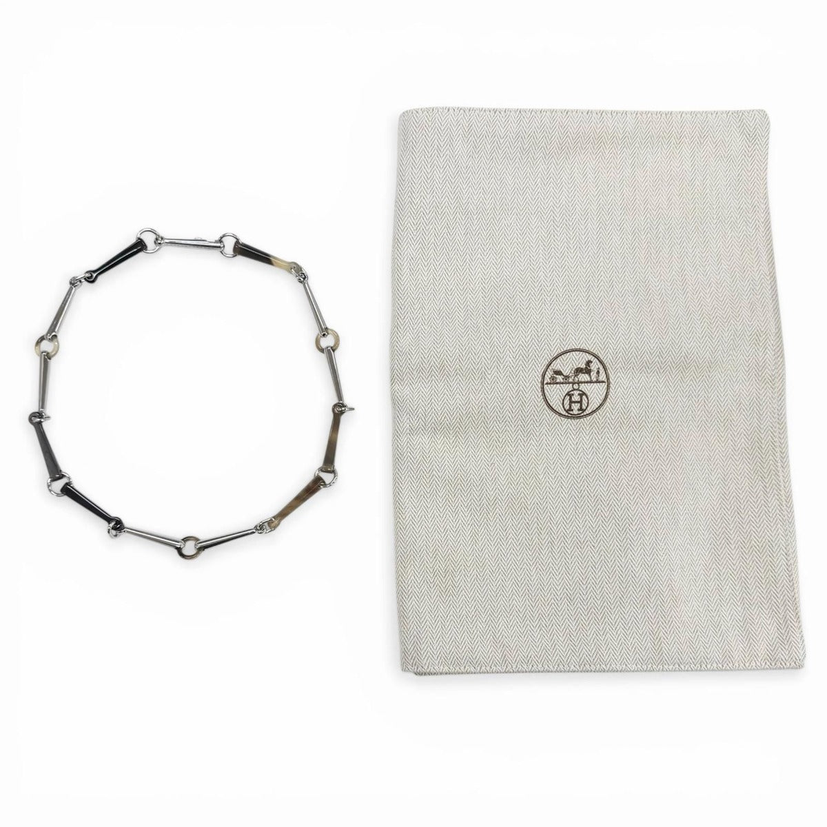 Hermes Molle Buffalo Horn Silver Necklace Brown — view 2