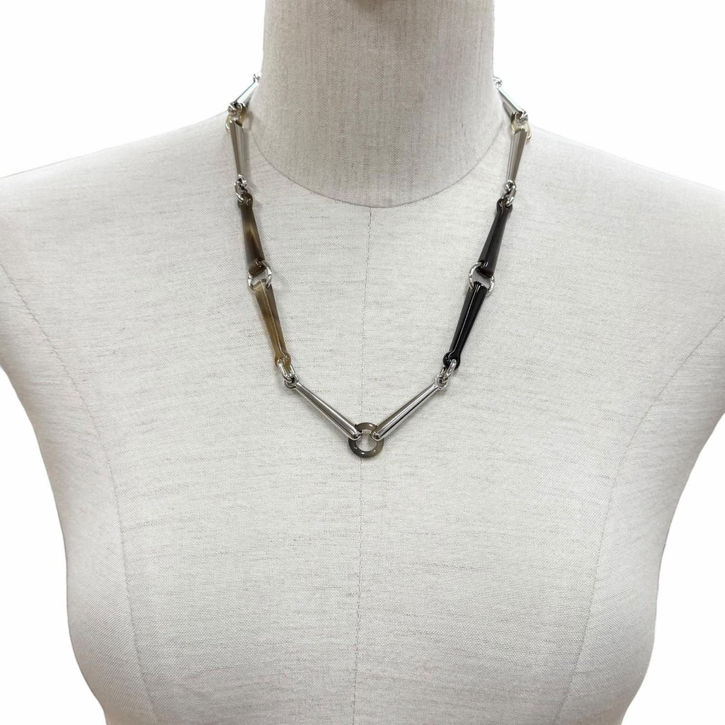 Hermes Molle Buffalo Horn Silver Necklace Brown — view 4