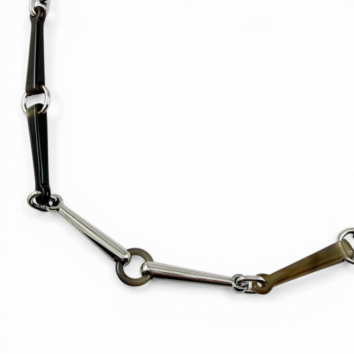 Hermes Molle Buffalo Horn Silver Necklace Brown