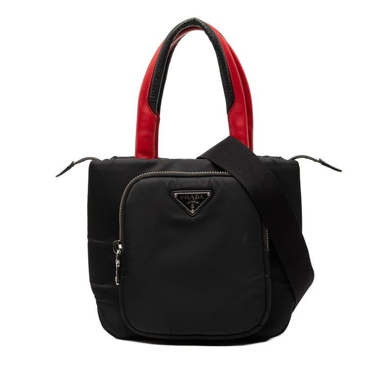 Prada Cago Small 2-Way Shoulder Bag Black Red Nylon