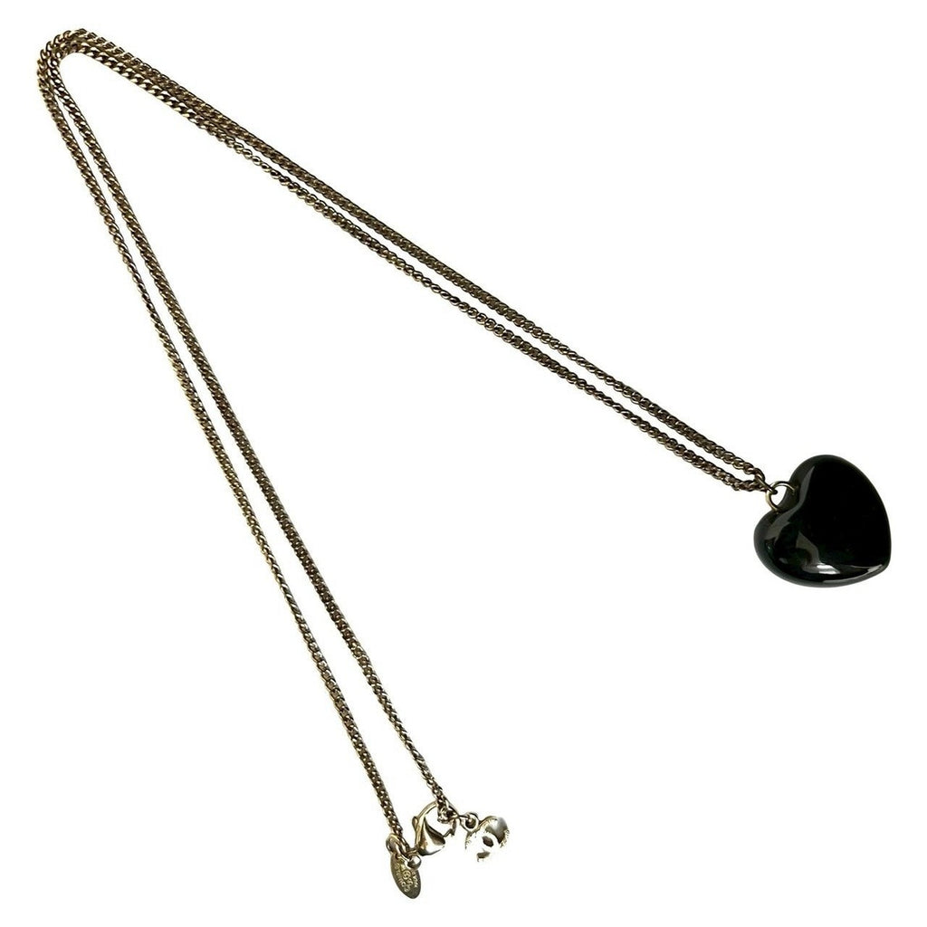 Chanel with Rice CC Logo Heart Motif Plastic Rhinestone Necklace Black — view 5