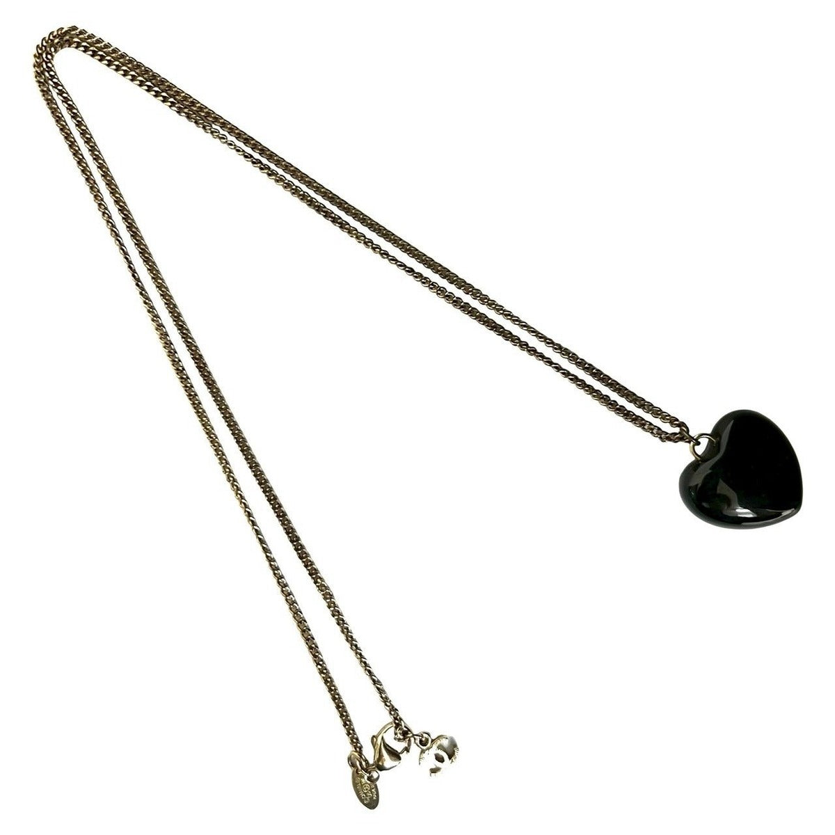 Chanel with Rice CC Logo Heart Motif Plastic Rhinestone Necklace Black — view 5