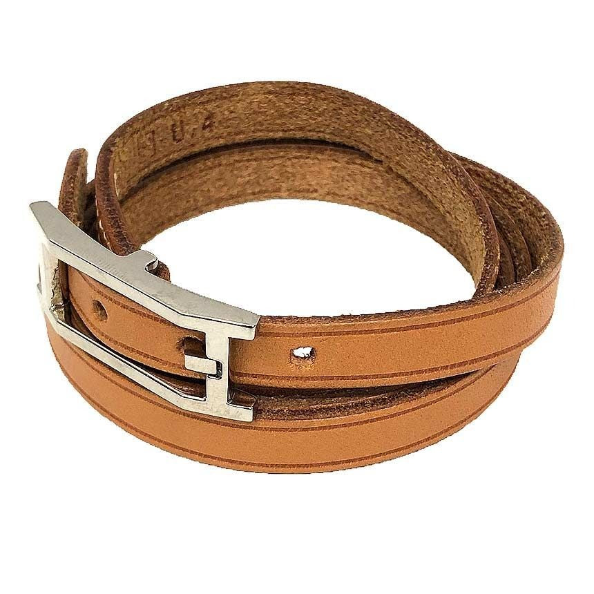 Hermes Leather Bracelet Choker Brown