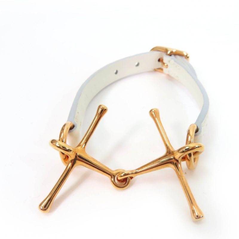 Hermes Maul Bracelet Pink Gold Hardware Leather White T2 — view 2