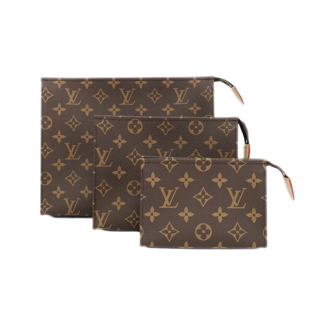 Louis Vuitton Trio Posh Toilette LV Monogram Pouch Brown Gold