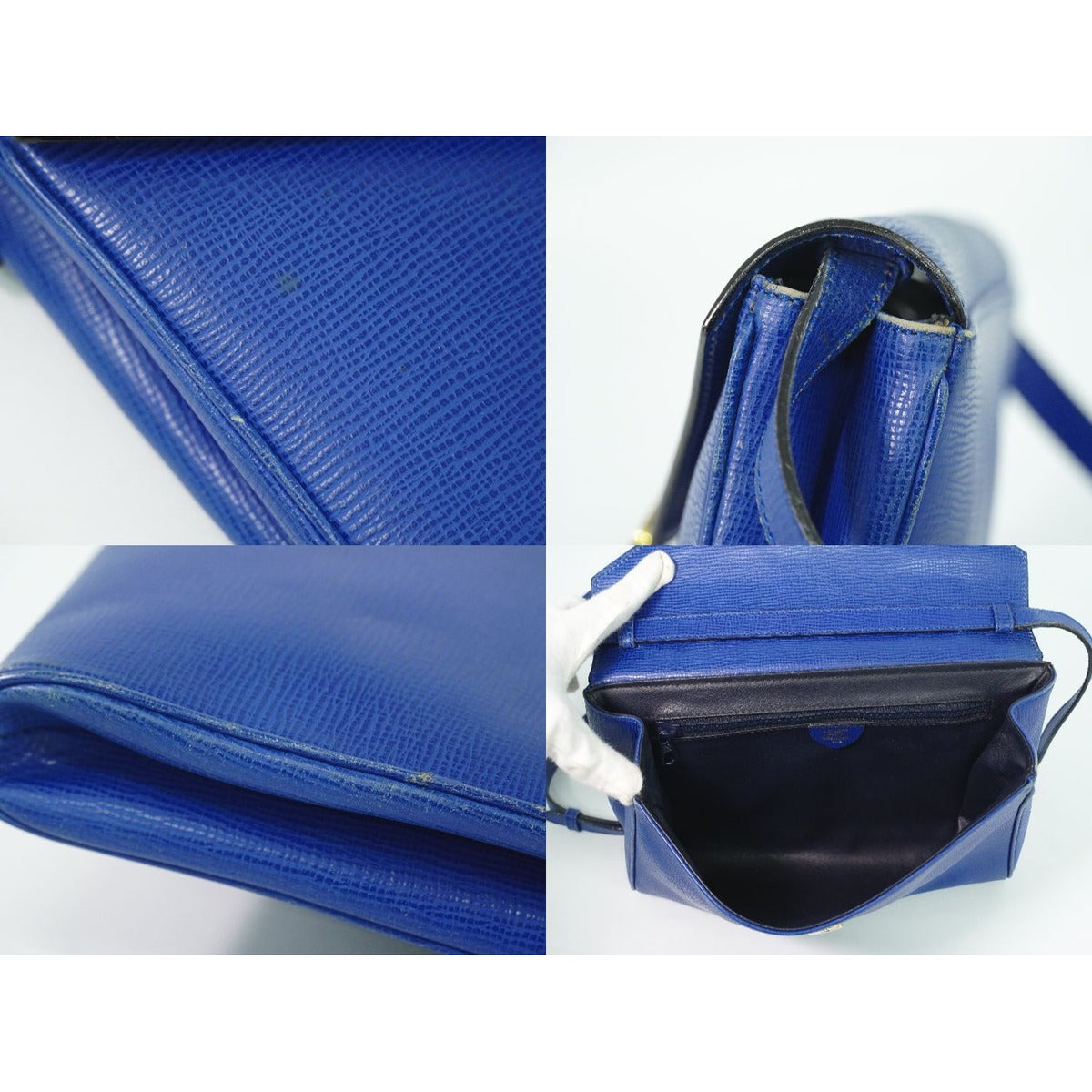 Celine Circle Logo Shoulder Bag Pochette Leather Blue — view 8