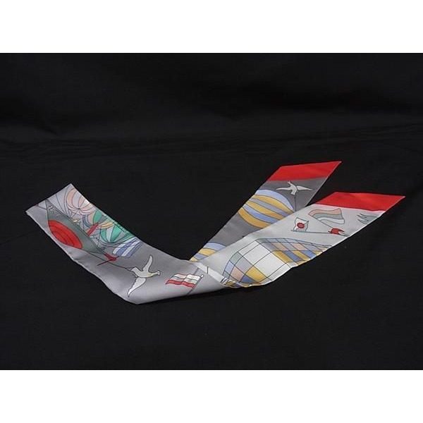 Hermes les Folies du Ciel Twilly Silk Ribbon Scarf Gray — view 2