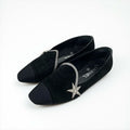 Chanel Flat Shoes Suede Fabric Black Opera Star Bijou Rhinestone