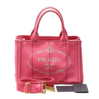 Prada 1 Bg439 Cotton Canvas Tote Bag Canapa Mini Pink