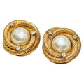 Chanel Pearl Rhinestone Round Gold Plated Faux