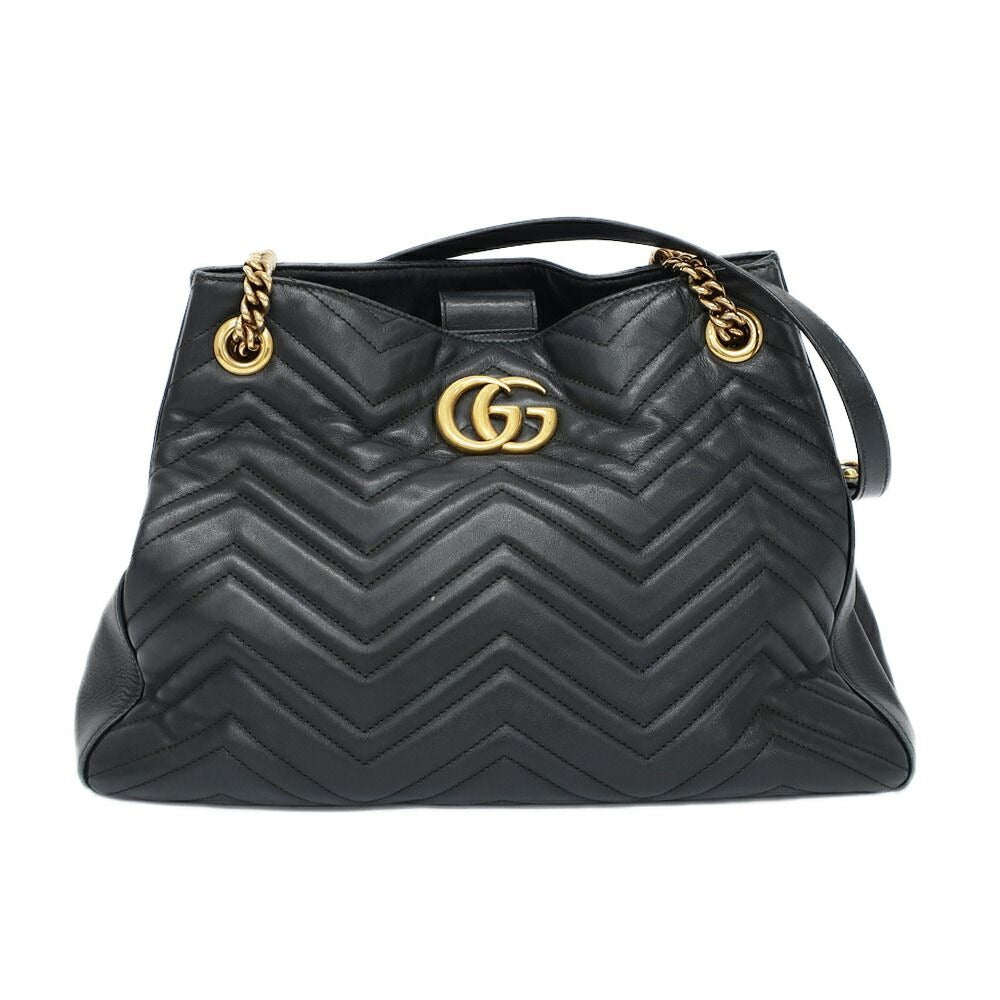 Gucci GG Marmont Chain Shoulder Bag Black Gold Leather