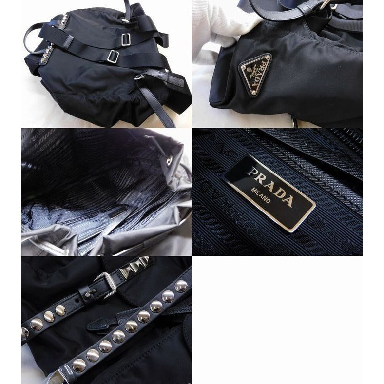 Prada Nuvera Nylon Studded Backpack Black 1 Bz811 7 J K1000 — view 3