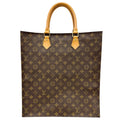 Louis Vuitton Sac Plat Monogram Handbag Leather Brown Tote Gold
