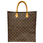 Louis Vuitton Sac Plat Monogram Handbag Leather Brown Tote Gold