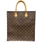 Louis Vuitton Sac Plat Monogram Handbag Leather Brown Tote Gold — view 2