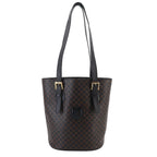 Celine Macadam Tote Black Brown Leather Gold Vintage
