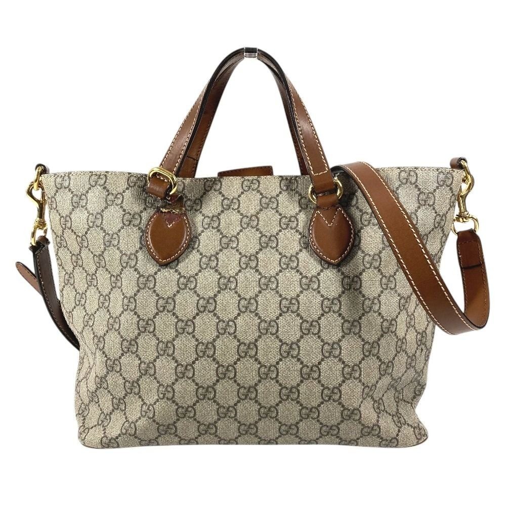 Gucci Handbag 2-Way Bag Logo GG Supreme Canvas Beige