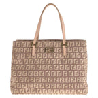 Fendi Zucca Pattern Pink Salmon Gold Canvas Leather Tote