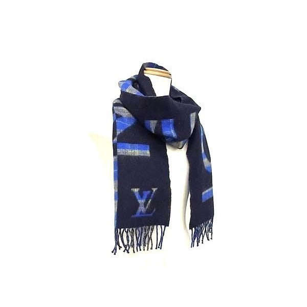 Louis Vuitton Scarf Echarpe Check with Blue Based 90% Wool