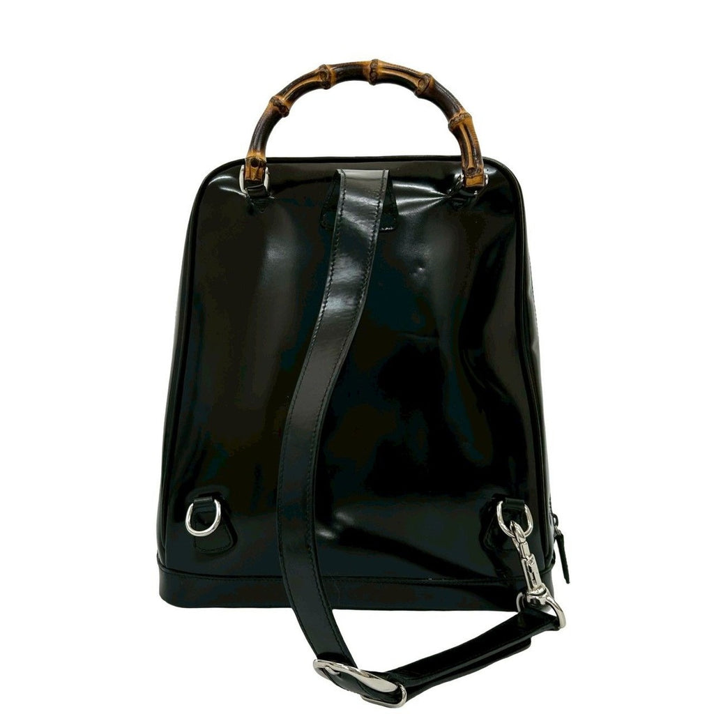 Gucci Vintage Bamboo Nylon Patent Backpack — view 3