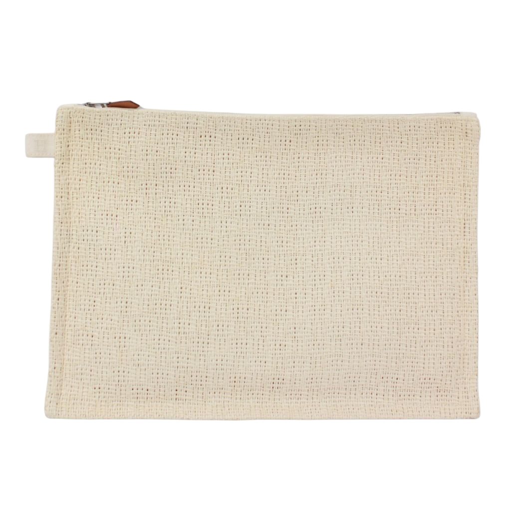 Hermes Bora GM Straw Cotton Ivory Pouch Silver