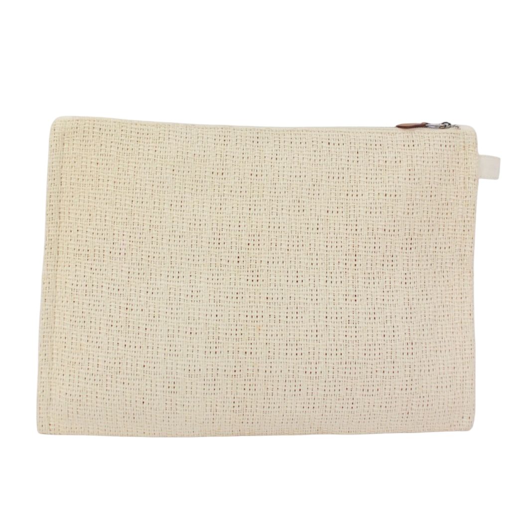 Hermes Bora GM Straw Cotton Ivory Pouch Silver — view 2