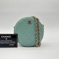 Chanel Shoulder Bag Round Caviar Leather Quilted CC Logo Gold Emerald Green