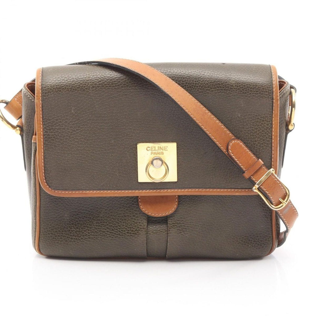 Celine Shoulder Bag Ganchini Khaki Leather
