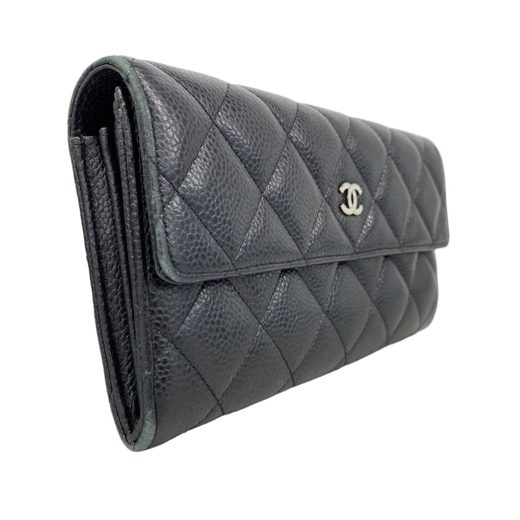 Chanel Wallet Quilted Caviar Leather Black Silver — view 2