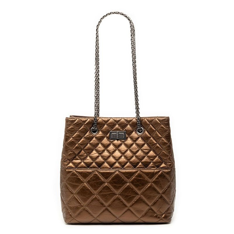 Chanel 2.55 Quilted Chain Shoulder Bag Bronze Brown Leather — view 2