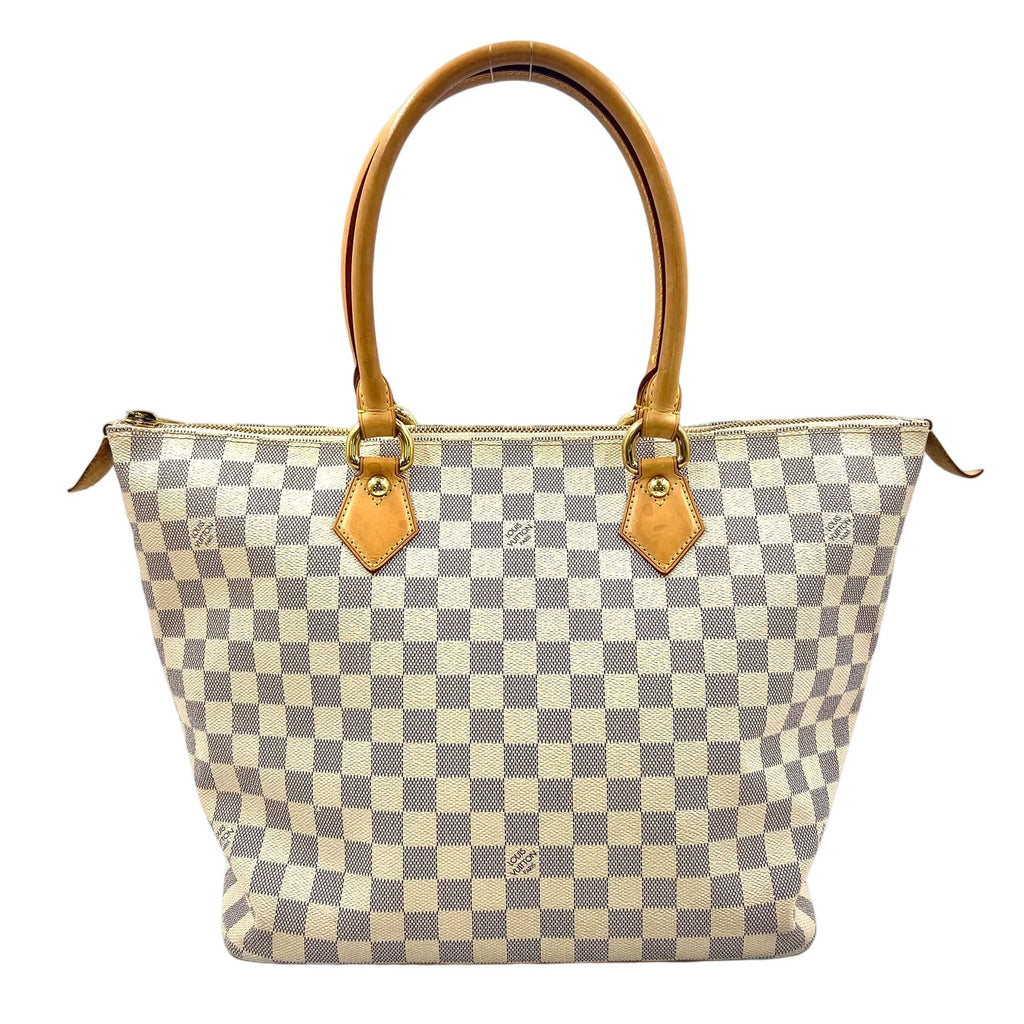 Louis Vuitton Damier Azur Leather White Tote Gold