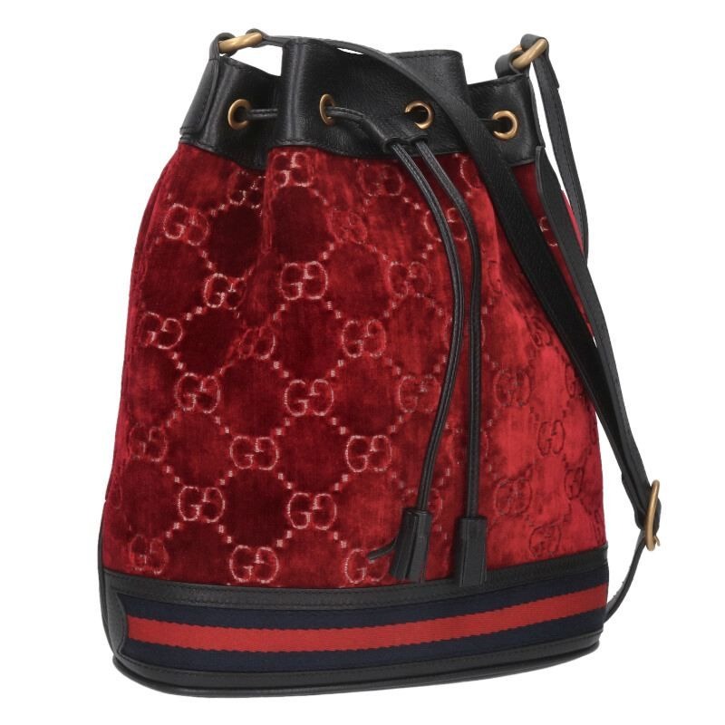 Gucci GG Patterned Velvet Bucket Shoulder Bag