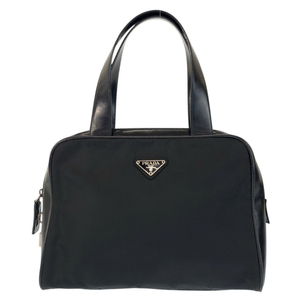 Prada Tessuto Black Silver Nylon Leather Handbag