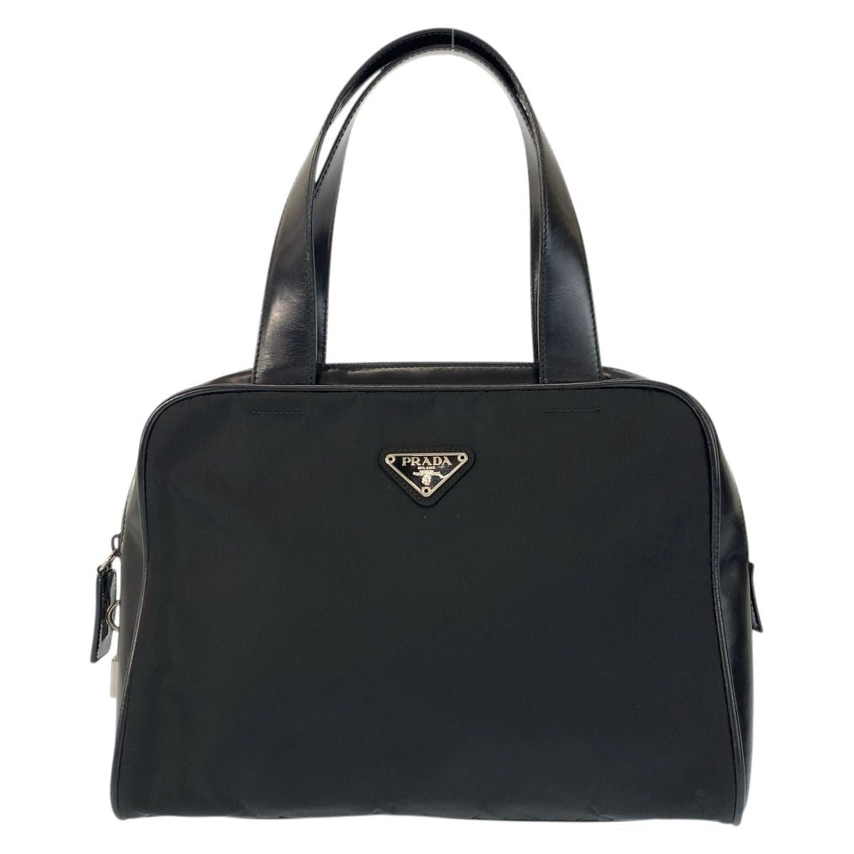 Prada Tessuto Black Silver Nylon Leather Handbag