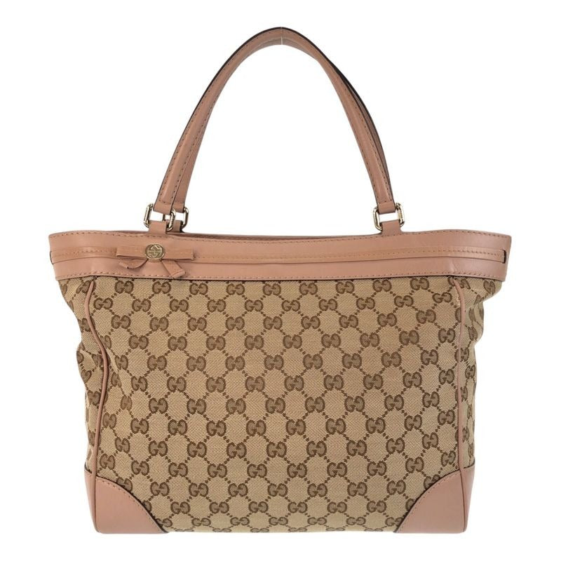 Gucci Mayfair Beige Pink GG Canvas Leather Tote Bag
