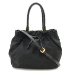 Prada Ribbon Braided Tote 2-Way Shoulder Bag Nylon Nero Black Gold