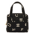 Chanel Logo Print Tote Canvas Black Ivory White