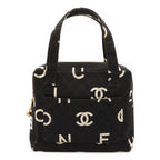 Chanel Logo Print Tote Canvas Black Ivory White