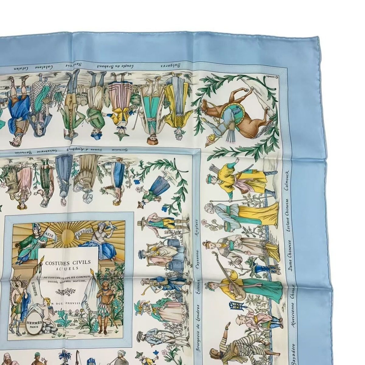 Hermes Scarf Silk Carre 90 Costumes Civils Actuels Modern Citizen Blue — view 3
