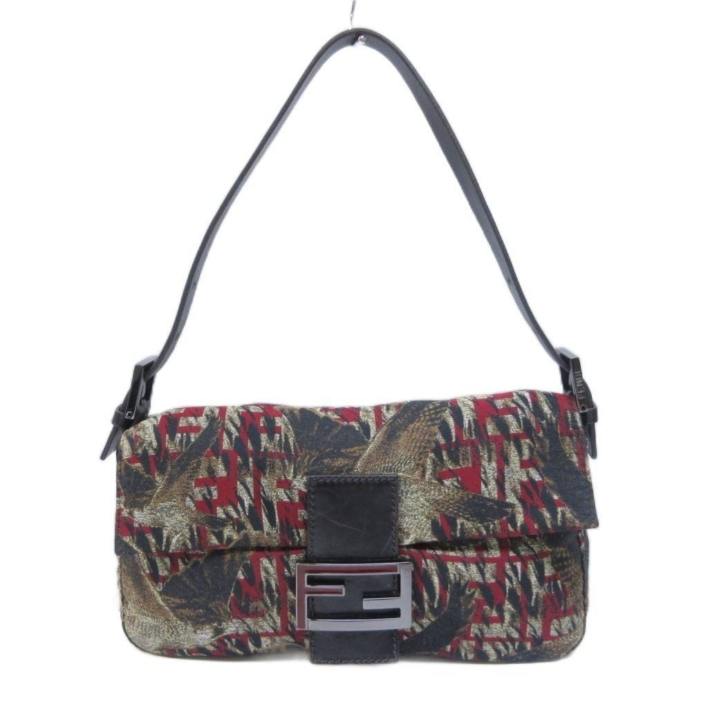 Fendi Mamma Bucket Shoulder Bag Bird Print Zucca Pattern Logo Leather Hawk