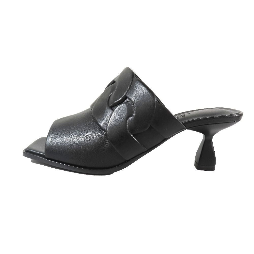 Hermes Hanna 95 Chene Gourmet Motif Leather Sandals Shoes Black