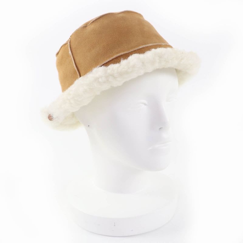 Loewe Logo Leather Shearling Bucket Hat Brown 57