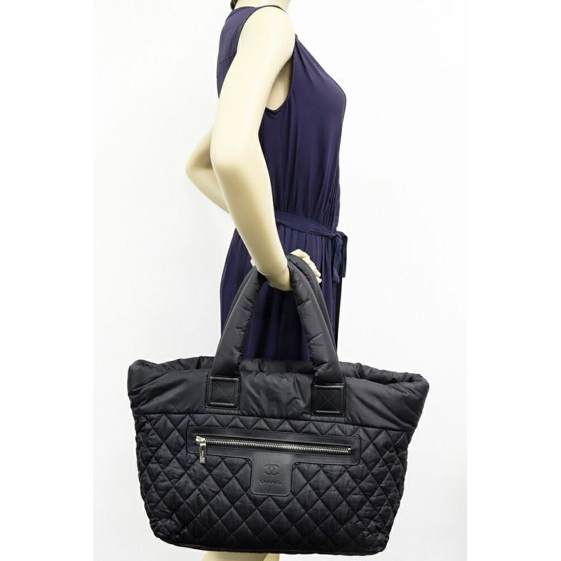 Chanel Hand Tote Bag Coco Cocoon Medium MM Nylon Calf Black Bordeaux — view 5