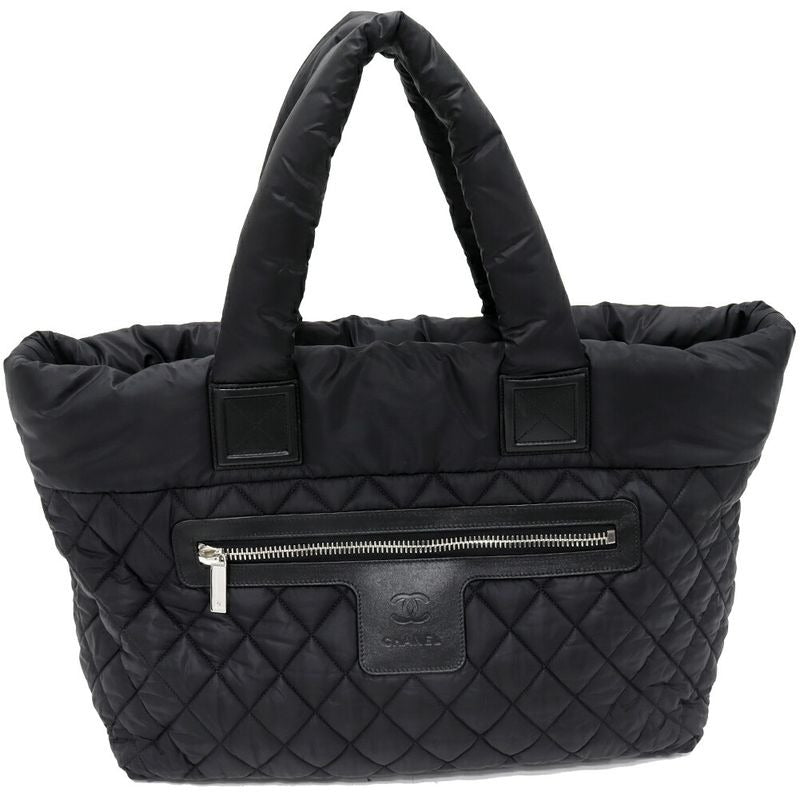 Chanel Hand Tote Bag Coco Cocoon Medium MM Nylon Calf Black Bordeaux
