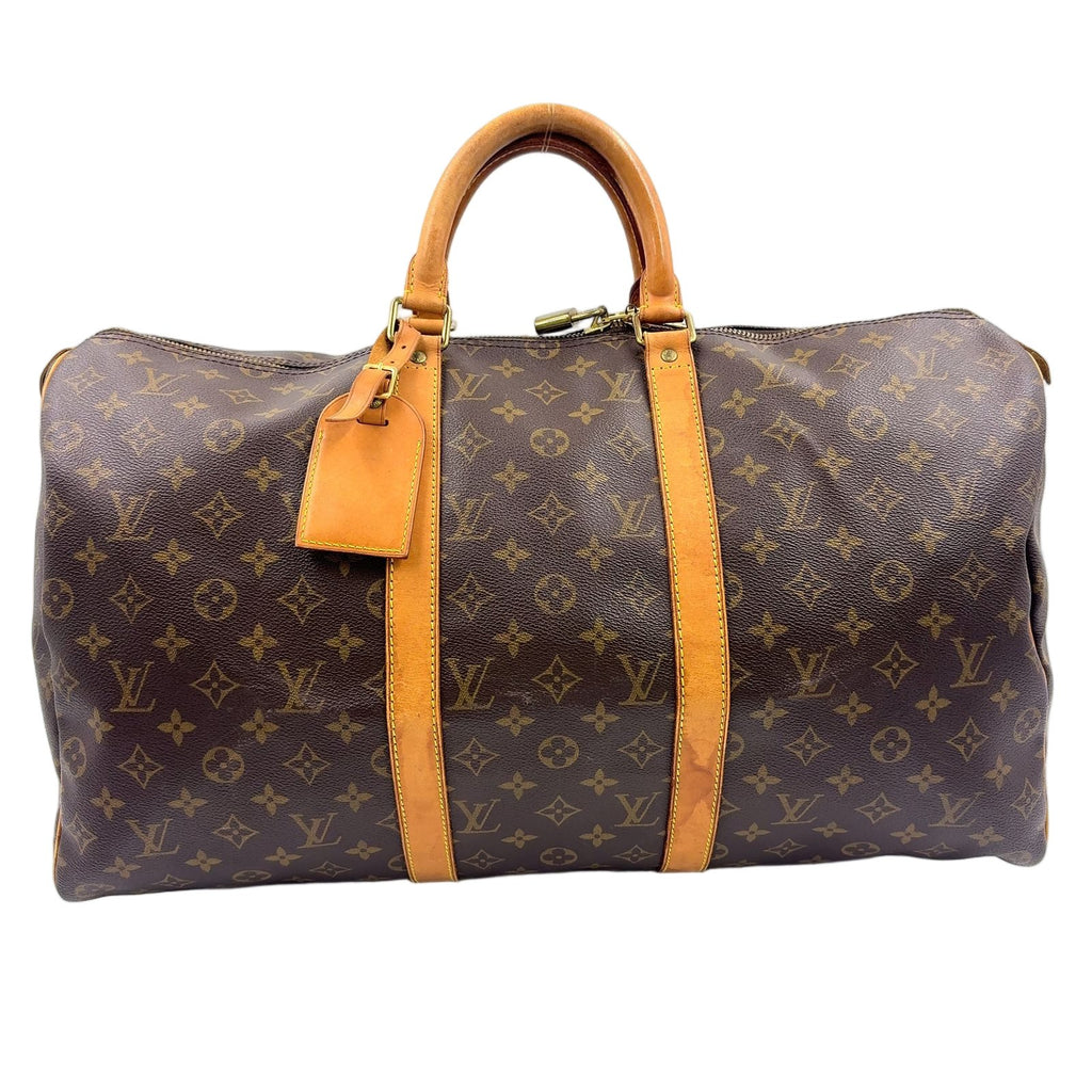 Louis Vuitton Keepall 50 Monogram Leather Brown Boston Bag Gold